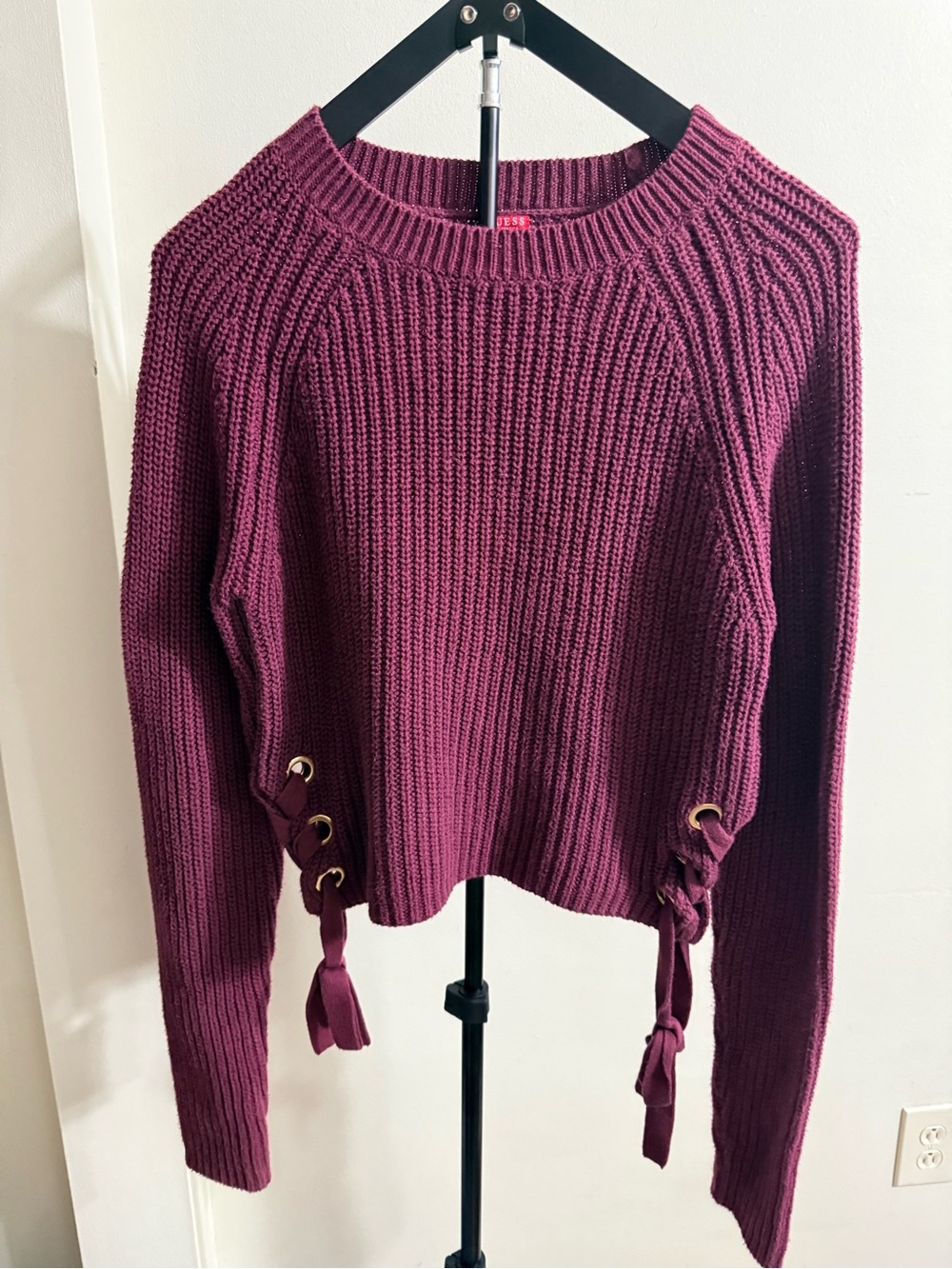 Guess Women's Lace-Up Detail Crewneck Sweater - Plum